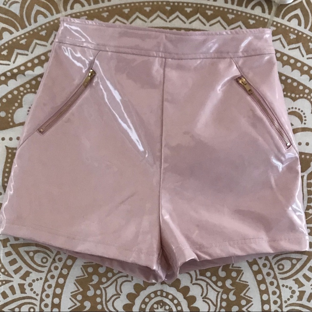 Baby Pink Polyurethane Hot Pants, Size S